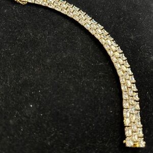 Elegant Sterling Gold w/Emerald Cut Diamonique - Three Rows for entire bracelet.